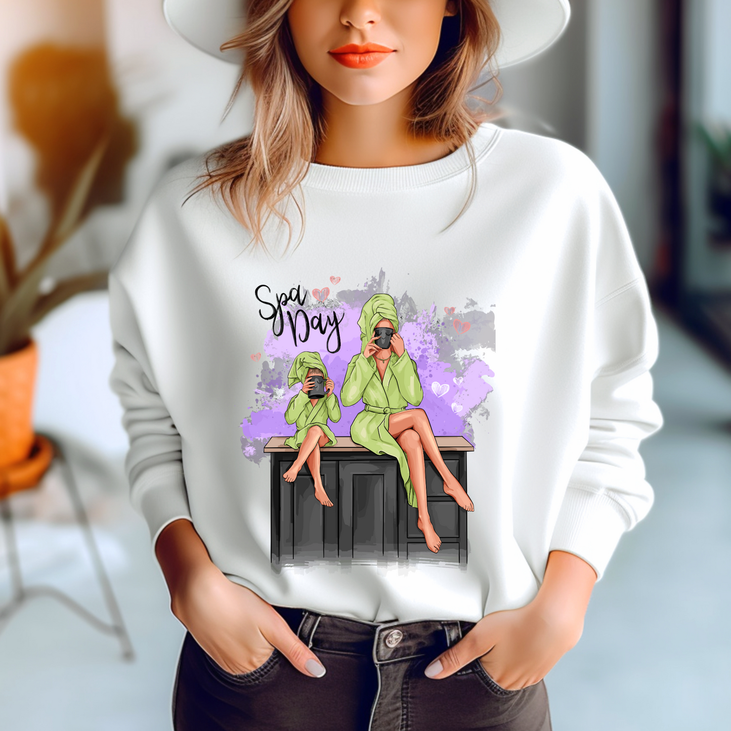 Customizable Mother and Daughter Spa Day Crew-Neck Sweatshirt, Personalization available!