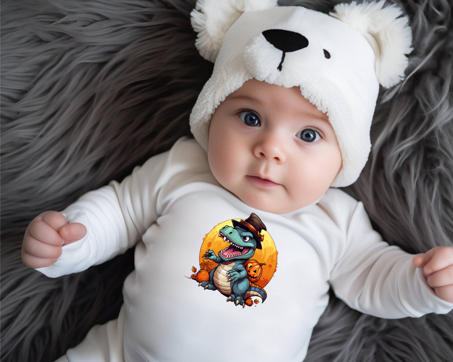Infant Halloween Dinosaur Long Sleeve Onesie.