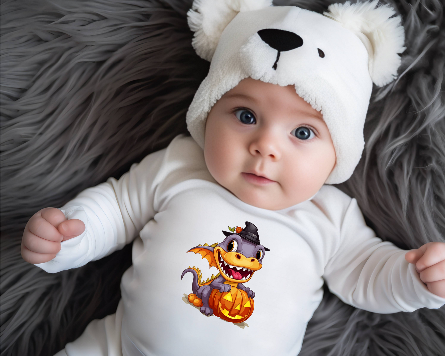 Infant Halloween Dinosaur Long Sleeve Onesie.