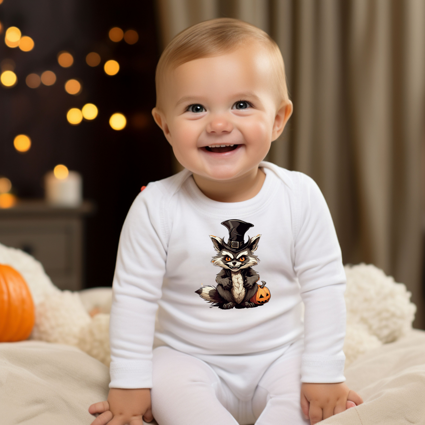 Infant Halloween Raccoon Long Sleeve Onesie