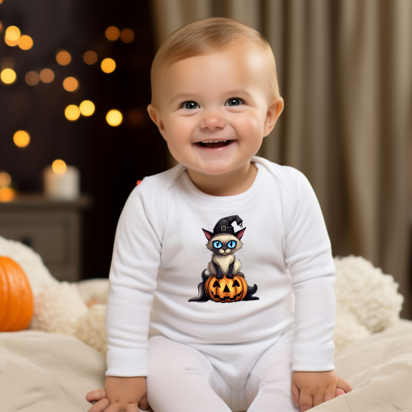 Infant Halloween Cat Long Sleeve Onesie
