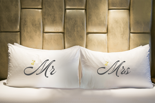 "Mr" & "Mrs" microfiber printed pillowcase set of two, Wedding gift, Anniversary gift, Engagement gift, Valentine’s day gift, House warming gift