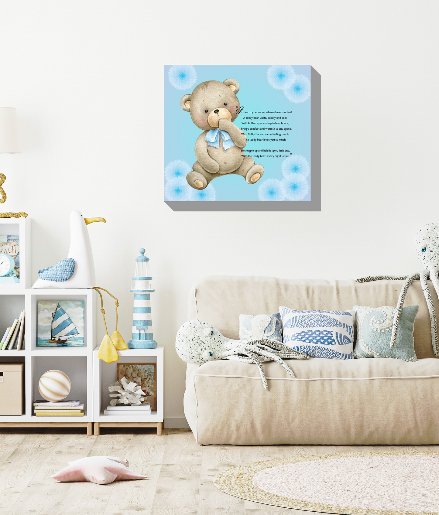 Whimsical Animal Rhyme Canvas Wraps:  Colorful Stories for Kids' Spaces - Blue Teddy Bear