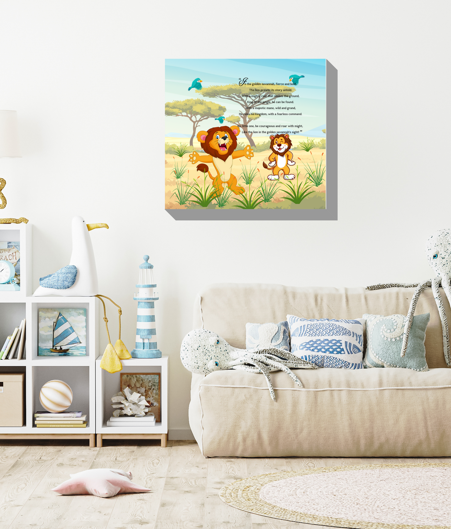 Whimsical Animal Rhyme Canvas Wraps:  Colorful Stories for Kids' Spaces - Lions