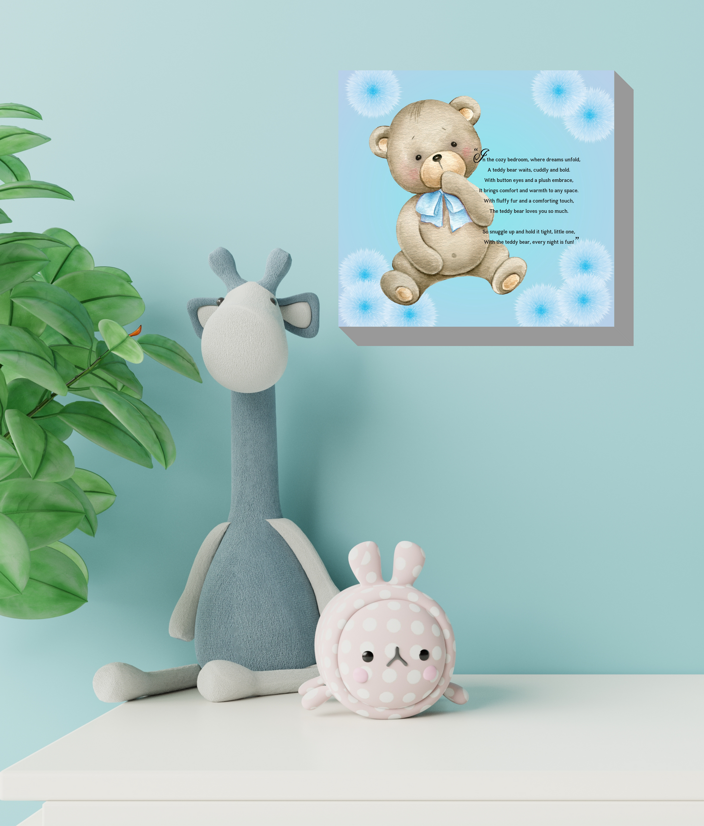 Whimsical Animal Rhyme Canvas Wraps:  Colorful Stories for Kids' Spaces - Blue Teddy Bear