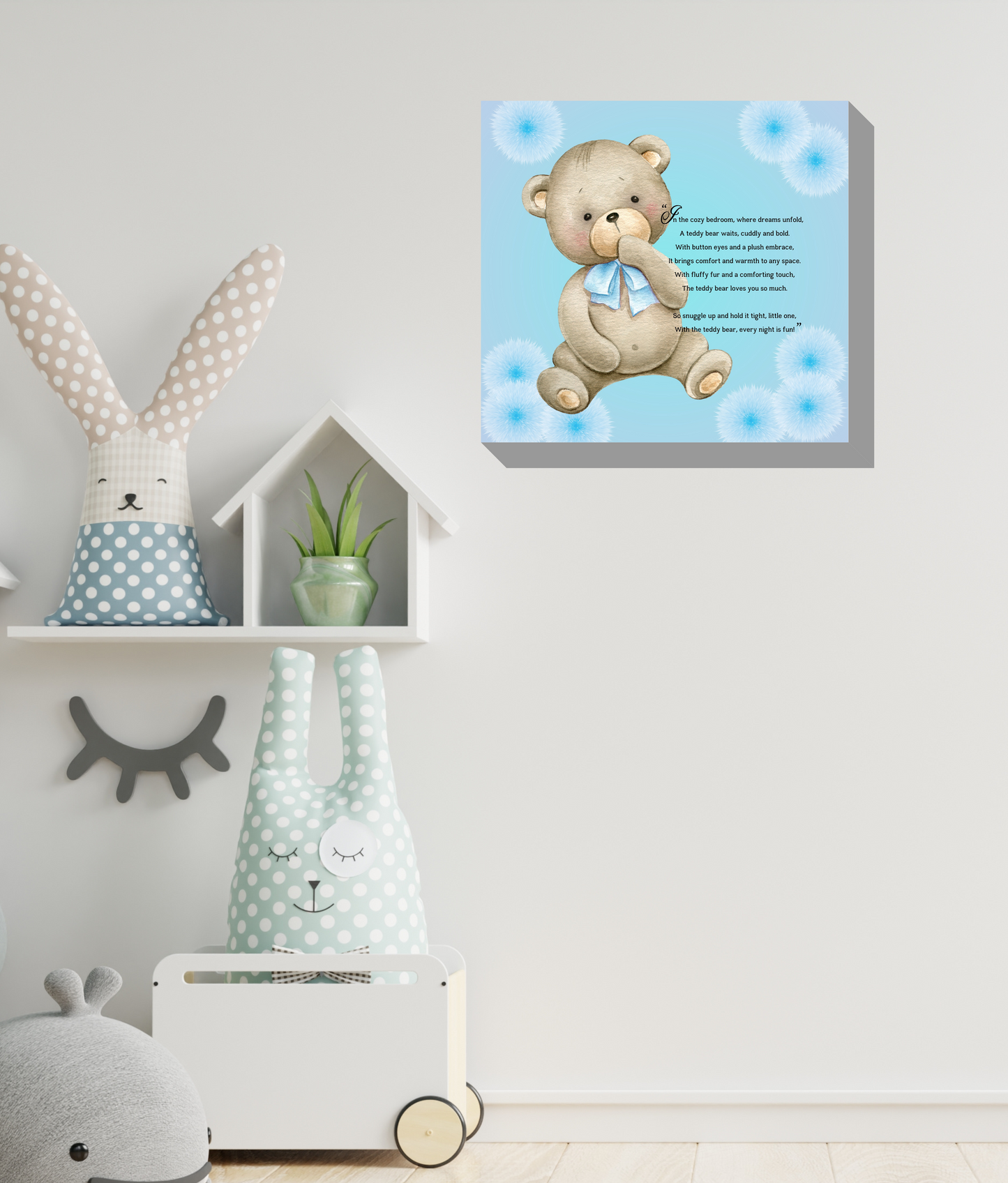 Whimsical Animal Rhyme Canvas Wraps:  Colorful Stories for Kids' Spaces - Blue Teddy Bear