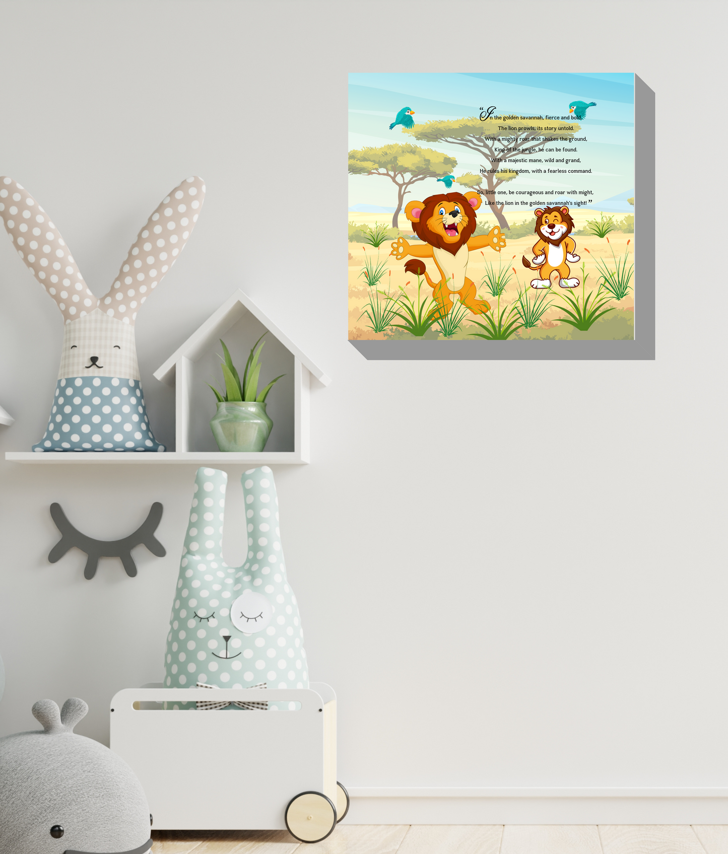 Whimsical Animal Rhyme Canvas Wraps:  Colorful Stories for Kids' Spaces - Lions