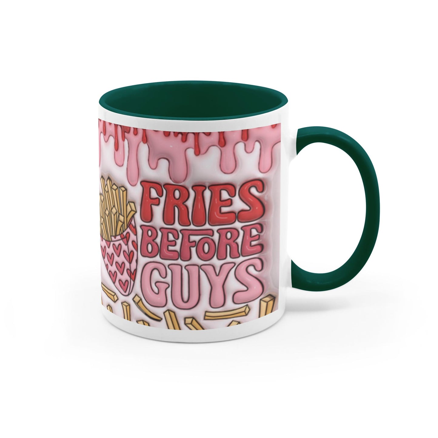 Love Unleashed:  Fries Before Guys Valentine's Two-Tone Mugs - A Symphony of Colors on Glossy White Canvas, Sip Romance Daily!