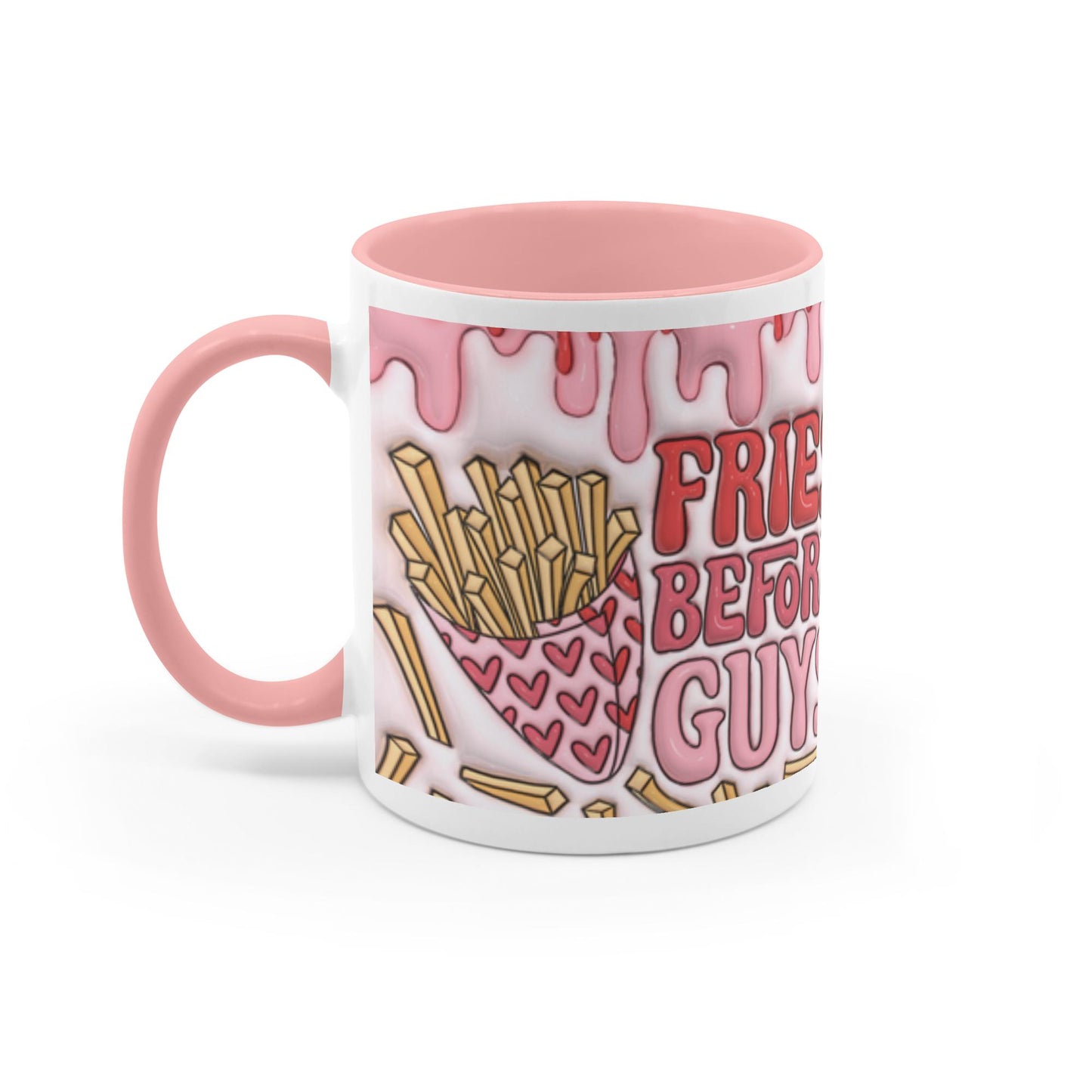 Love Unleashed:  Fries Before Guys Valentine's Two-Tone Mugs - A Symphony of Colors on Glossy White Canvas, Sip Romance Daily!