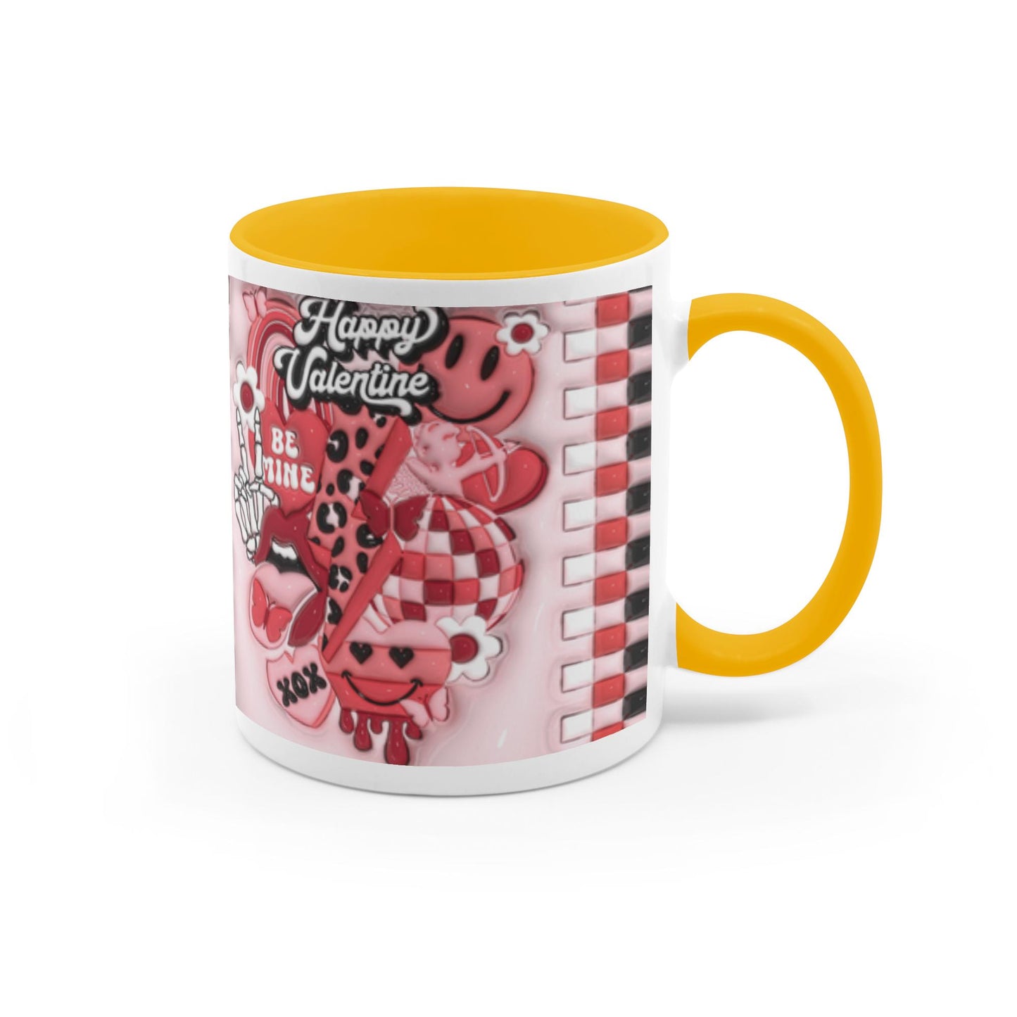 Love Unleashed:  Happy Valentine Two-Tone Mugs - A Symphony of Colors on Glossy White Canvas, Sip Romance Daily!