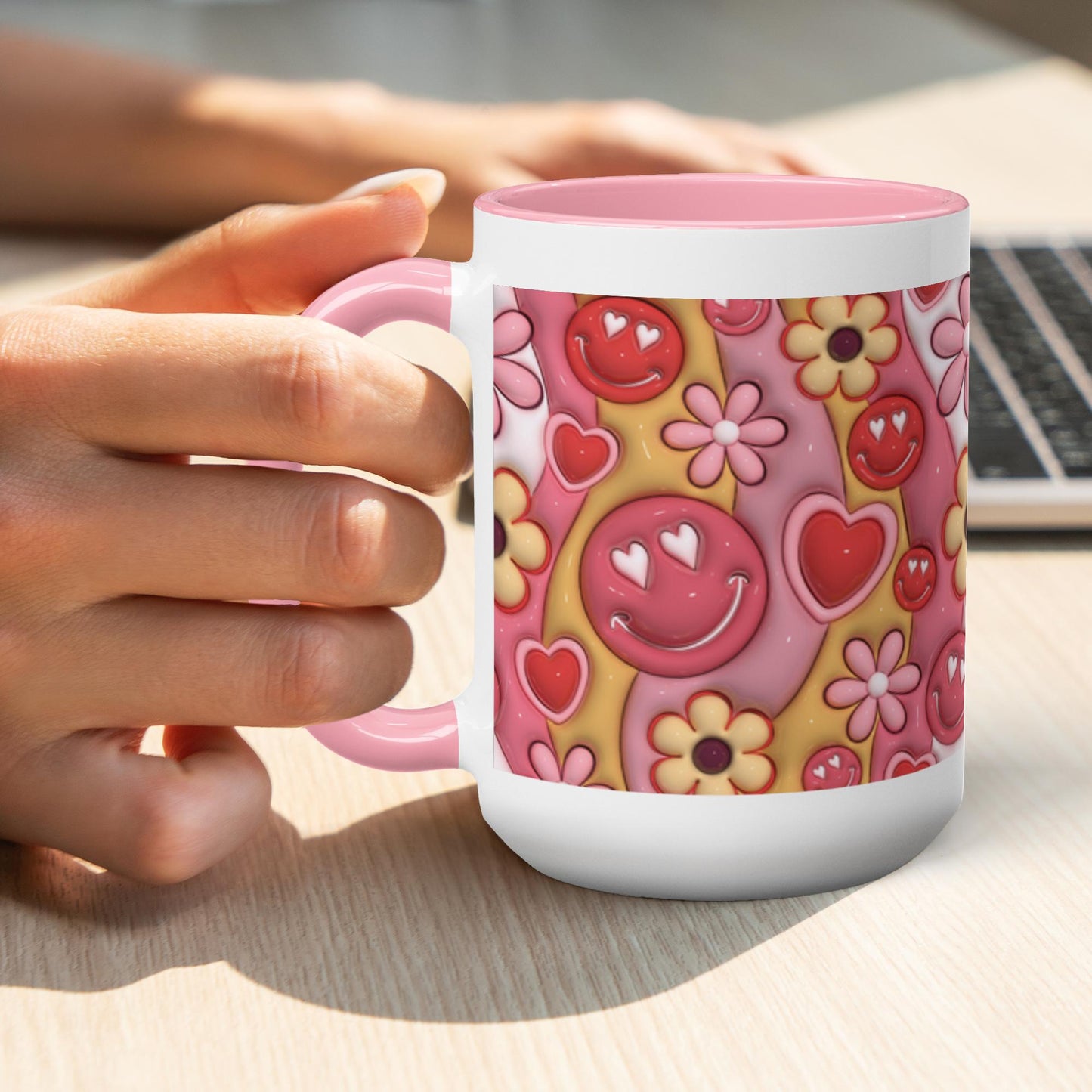 Love Unleashed:  Retro Valentine's Two-Tone Mugs - A Symphony of Colors on Glossy White Canvas, Sip Romance Daily!