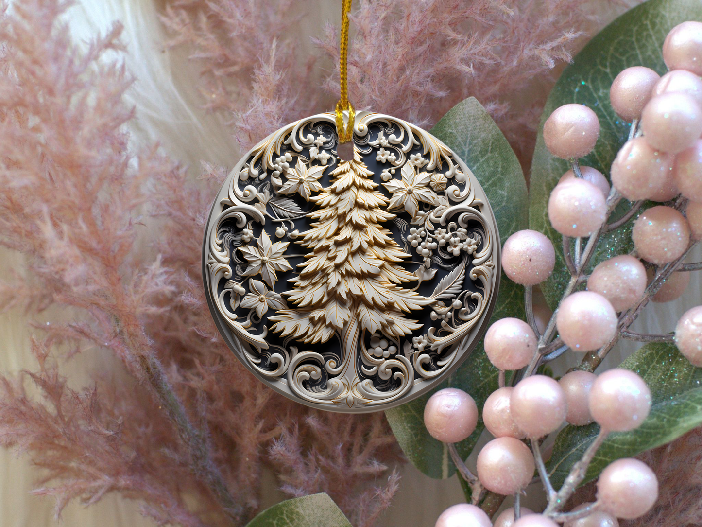 Radiant 3D Porcelain Christmas Ornament:  Elegance in Every Detail for Your Holiday Joy!