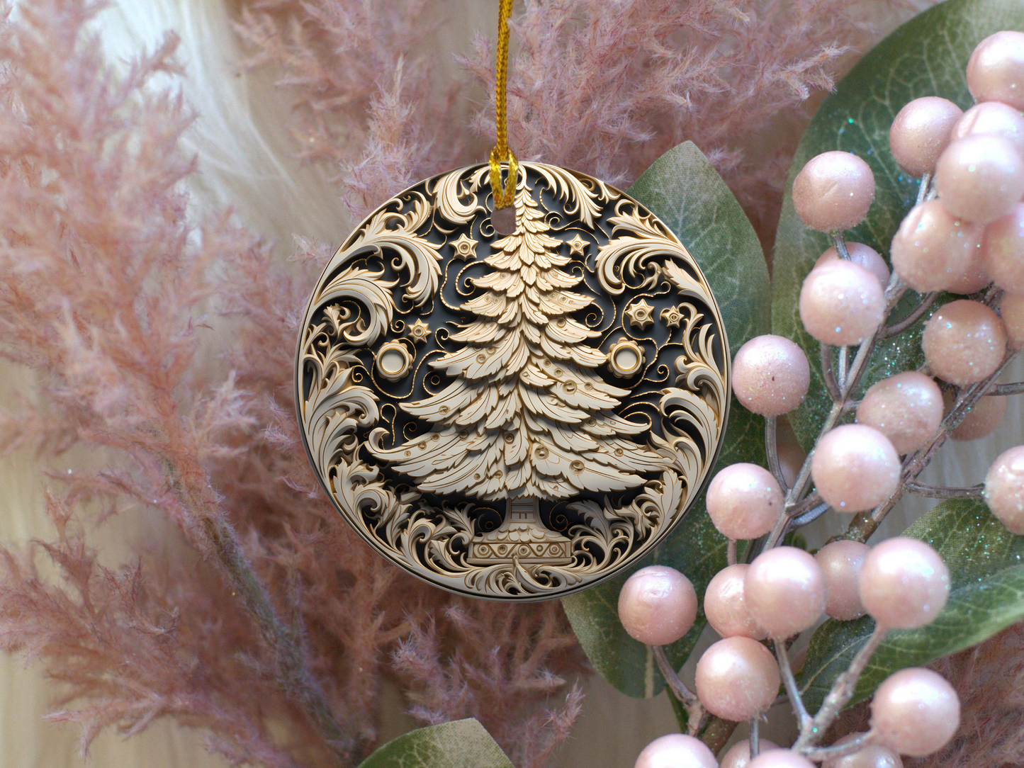 Radiant 3D Porcelain Christmas Ornament:  Elegance in Every Detail for Your Holiday Joy!