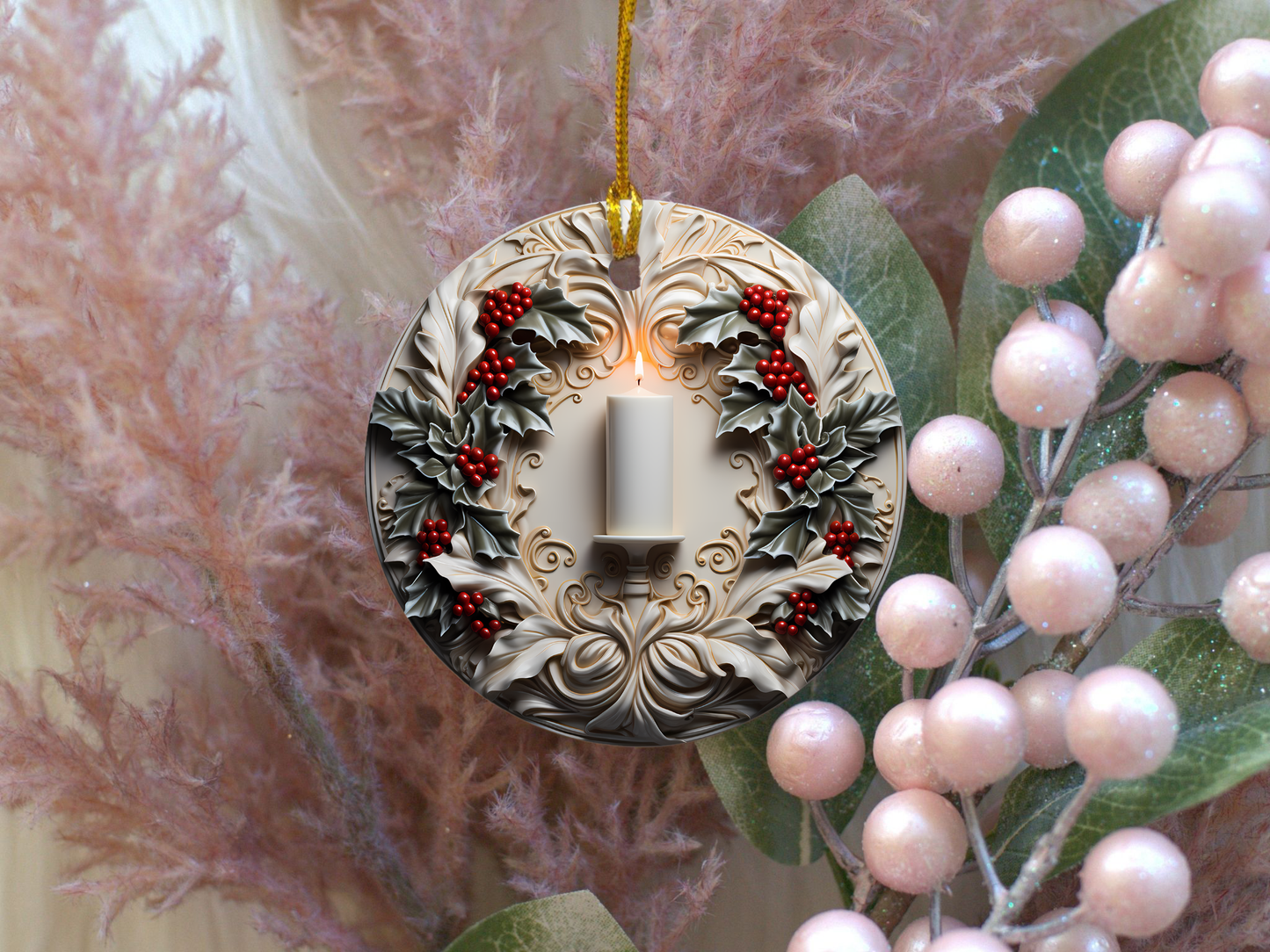 Radiant 3D Porcelain Christmas Ornament:  Elegance in Every Detail for Your Holiday Joy!