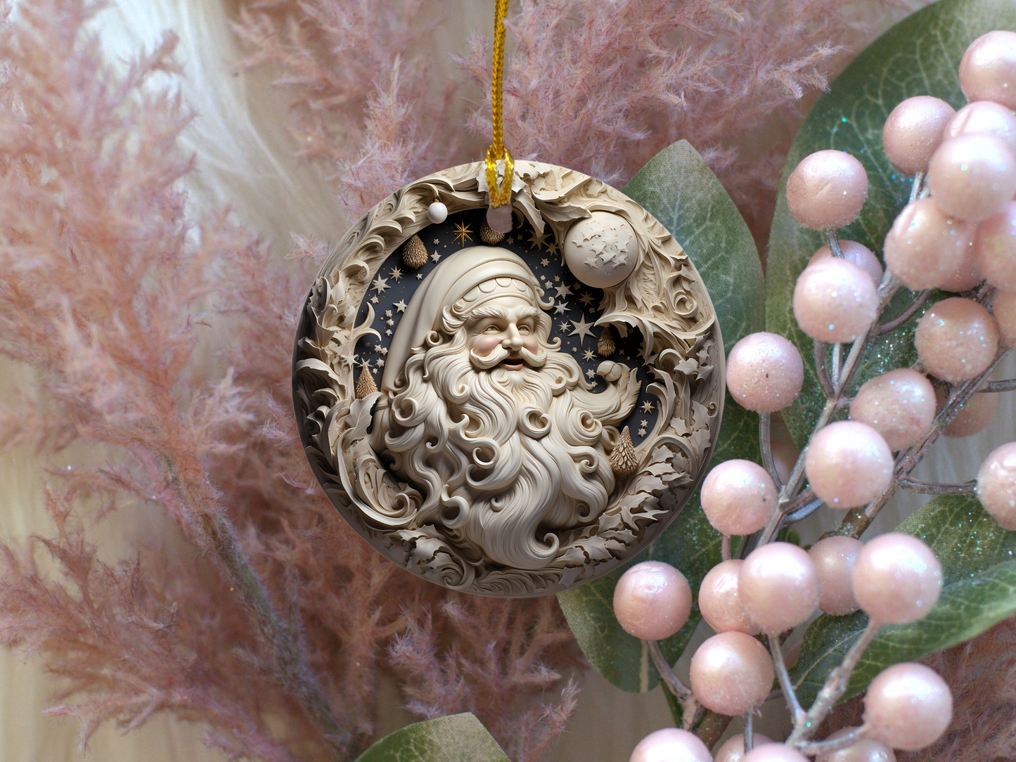 Radiant 3D Porcelain Christmas Ornament:  Elegance in Every Detail for Your Holiday Joy!