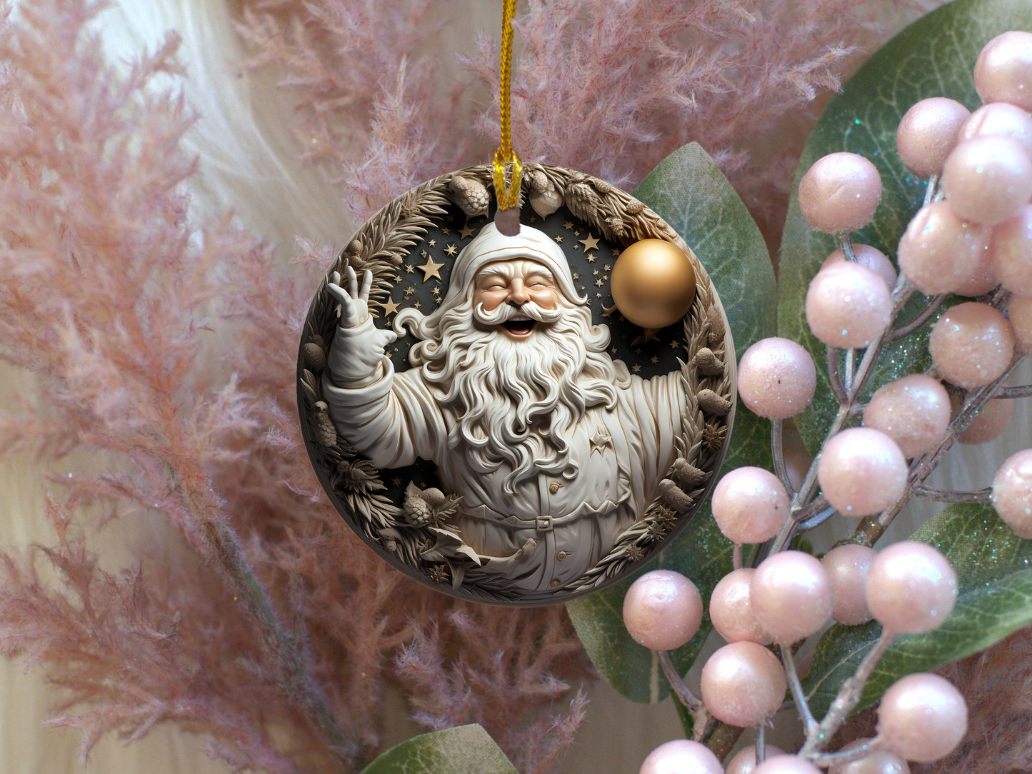 Radiant 3D Porcelain Christmas Ornament:  Elegance in Every Detail for Your Holiday Joy!