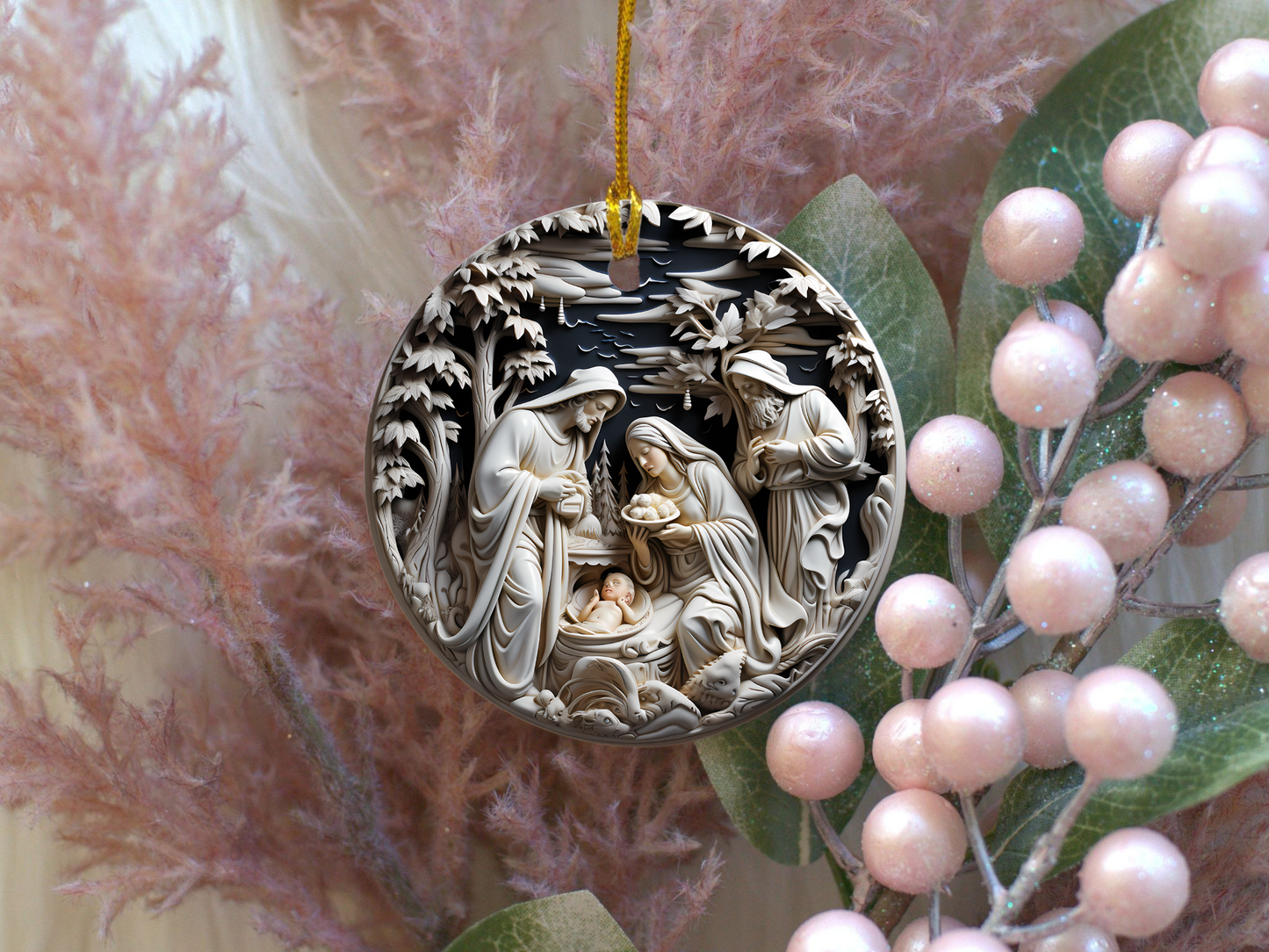 Radiant 3D Porcelain Christmas Ornament:  Elegance in Every Detail for Your Holiday Joy!