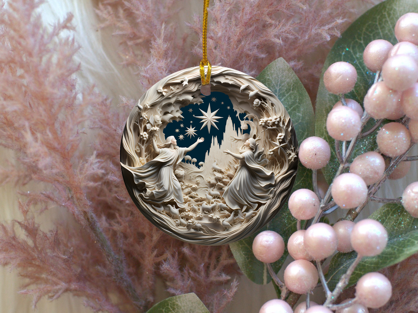 Radiant 3D Porcelain Christmas Ornament:  Elegance in Every Detail for Your Holiday Joy!