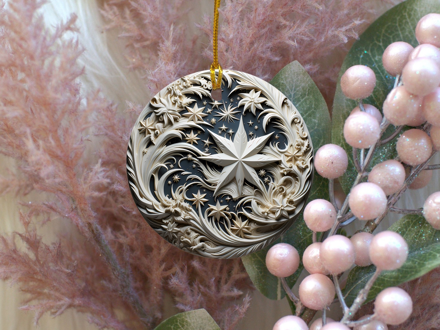 Radiant 3D Porcelain Christmas Ornament:  Elegance in Every Detail for Your Holiday Joy!