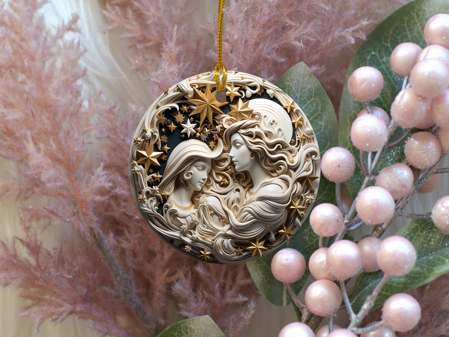 Radiant 3D-style Image, Porcelain Angel Ornament:  Elegance in Every Detail for Your Holiday Joy!