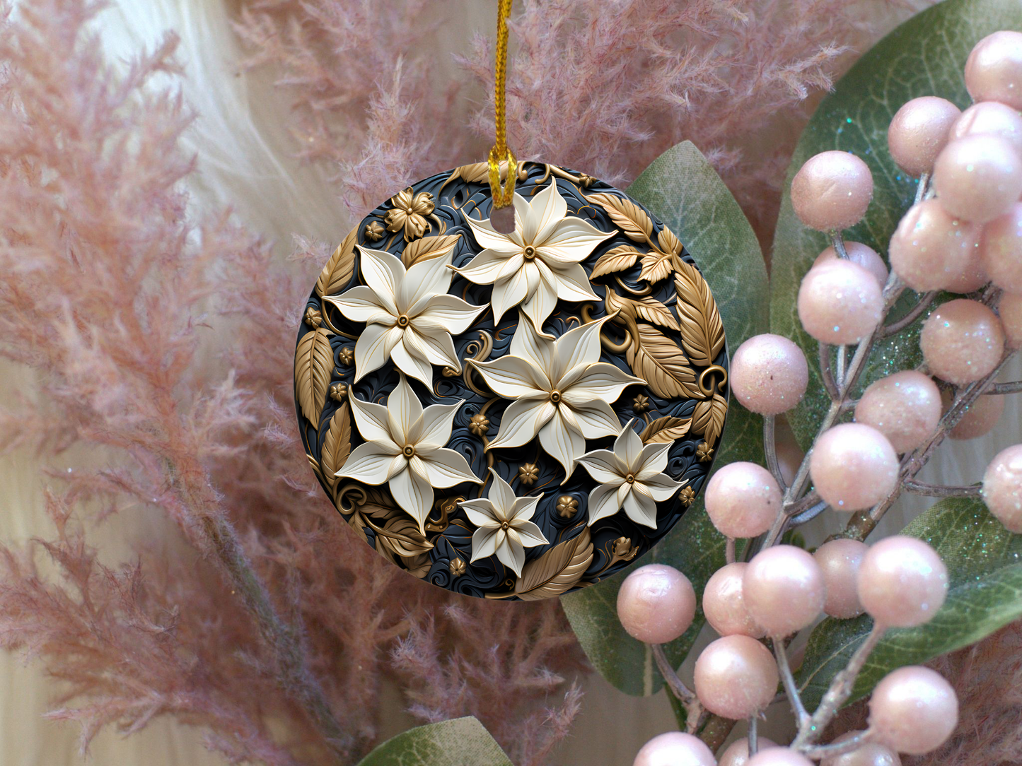 Radiant 3D Porcelain Christmas Ornament:  Elegance in Every Detail for Your Holiday Joy!