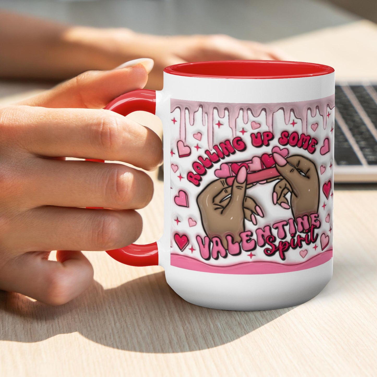 Love Unleashed:  Rolling Up Some Valentine’s Spirit Two-Tone Mugs - A Symphony of Colors on Glossy White Canvas, Sip Romance Daily!