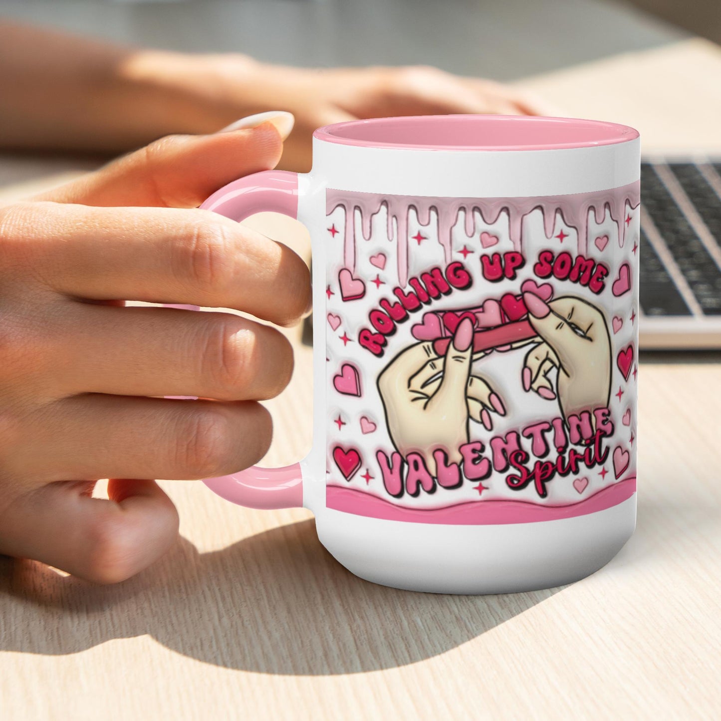 Love Unleashed:  Rolling Up Some Valentine’s Spirit Two-Tone Mugs - A Symphony of Colors on Glossy White Canvas, Sip Romance Daily! V2