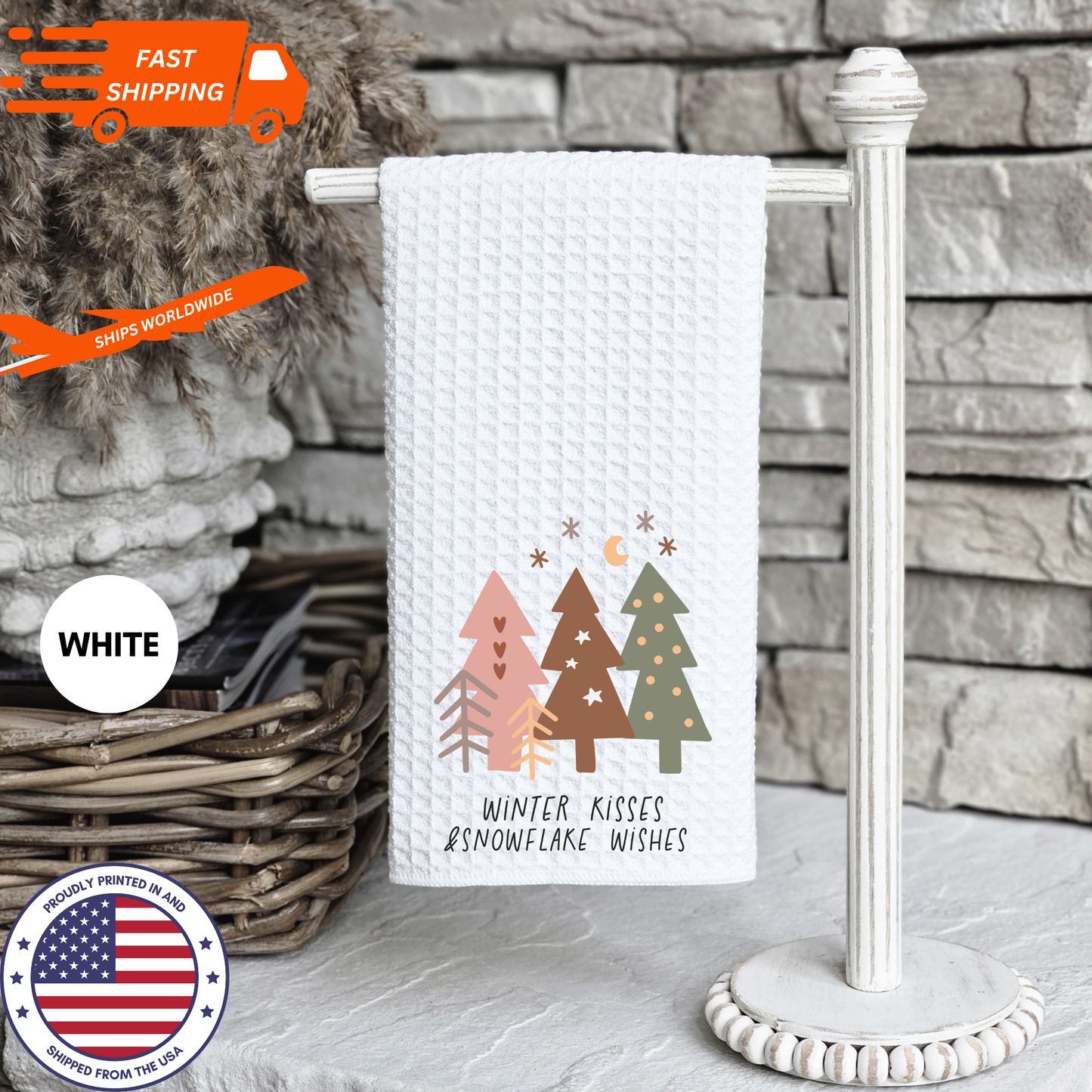 Christmas-themed "Winter Kisses & Snowflake Wishes" Waffle Kitchen Tea Towels, Cute Christmas Waffle Dish Towels, Kitchen Towels Cute, Ideas