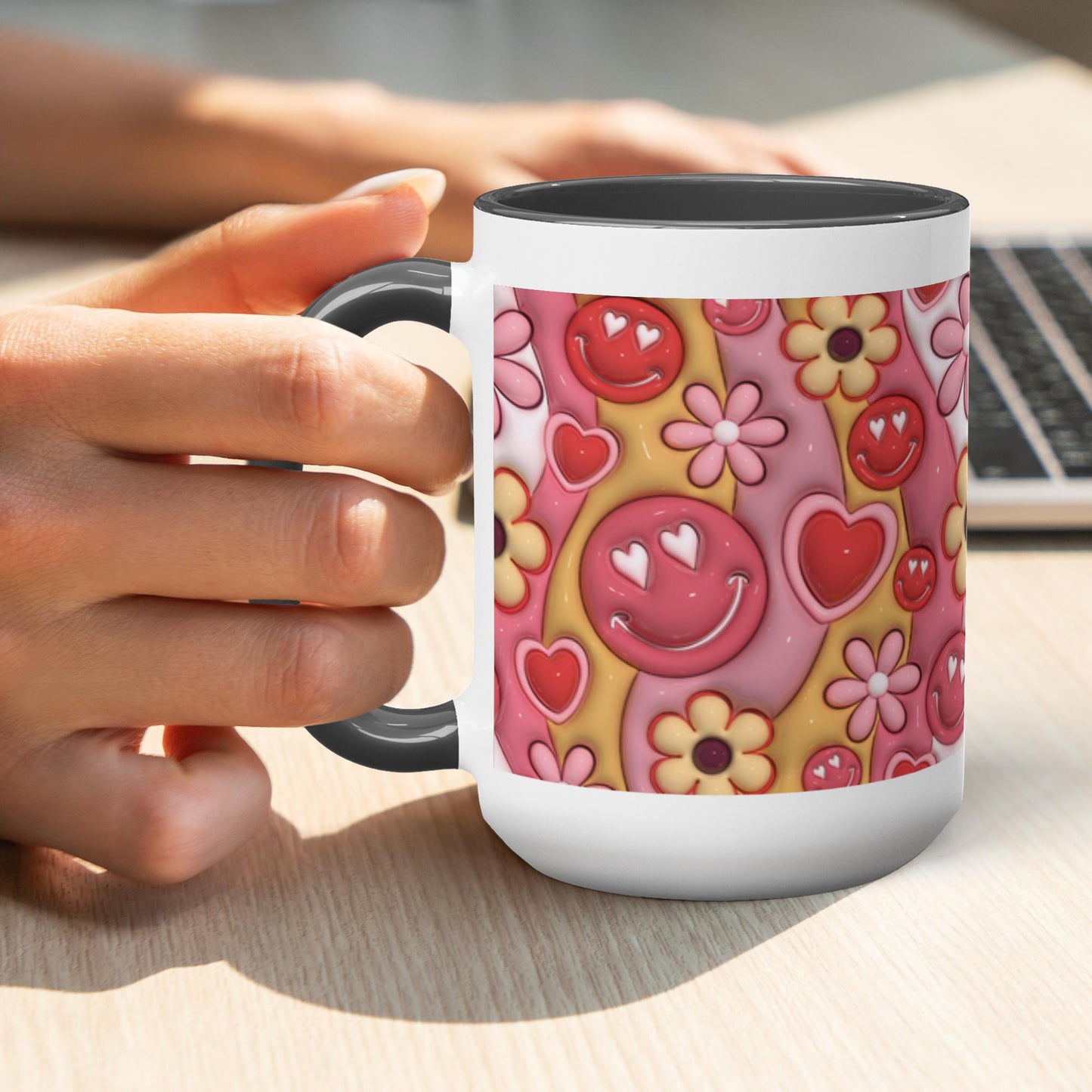 Love Unleashed:  Retro Valentine's Two-Tone Mugs - A Symphony of Colors on Glossy White Canvas, Sip Romance Daily!