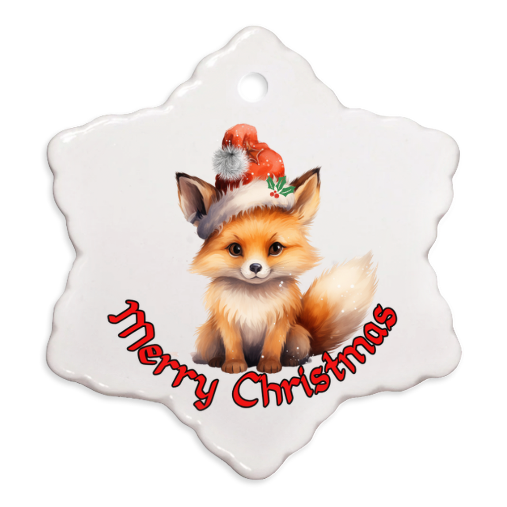 Radiant 3D Porcelain Christmas Fox Ornament:  Elegance in Every Detail for Your Holiday Joy!