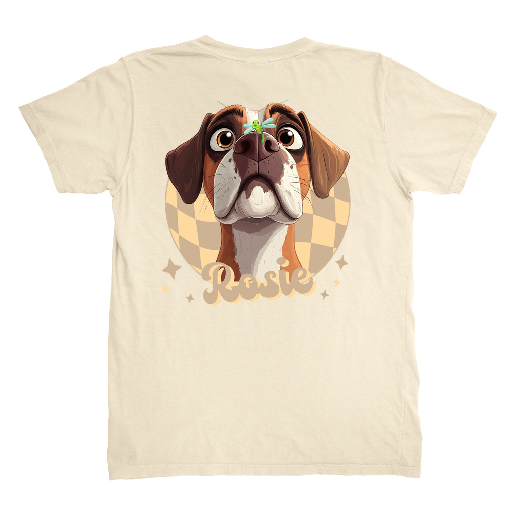 Comfort Colors 1717 Heavyweight Unisex T-Shirt - Whimsical Animal & Insect Portrait With BACK IMAGE PLACEMENT On T-shirt, Dog Tee, Cat T-shirt.