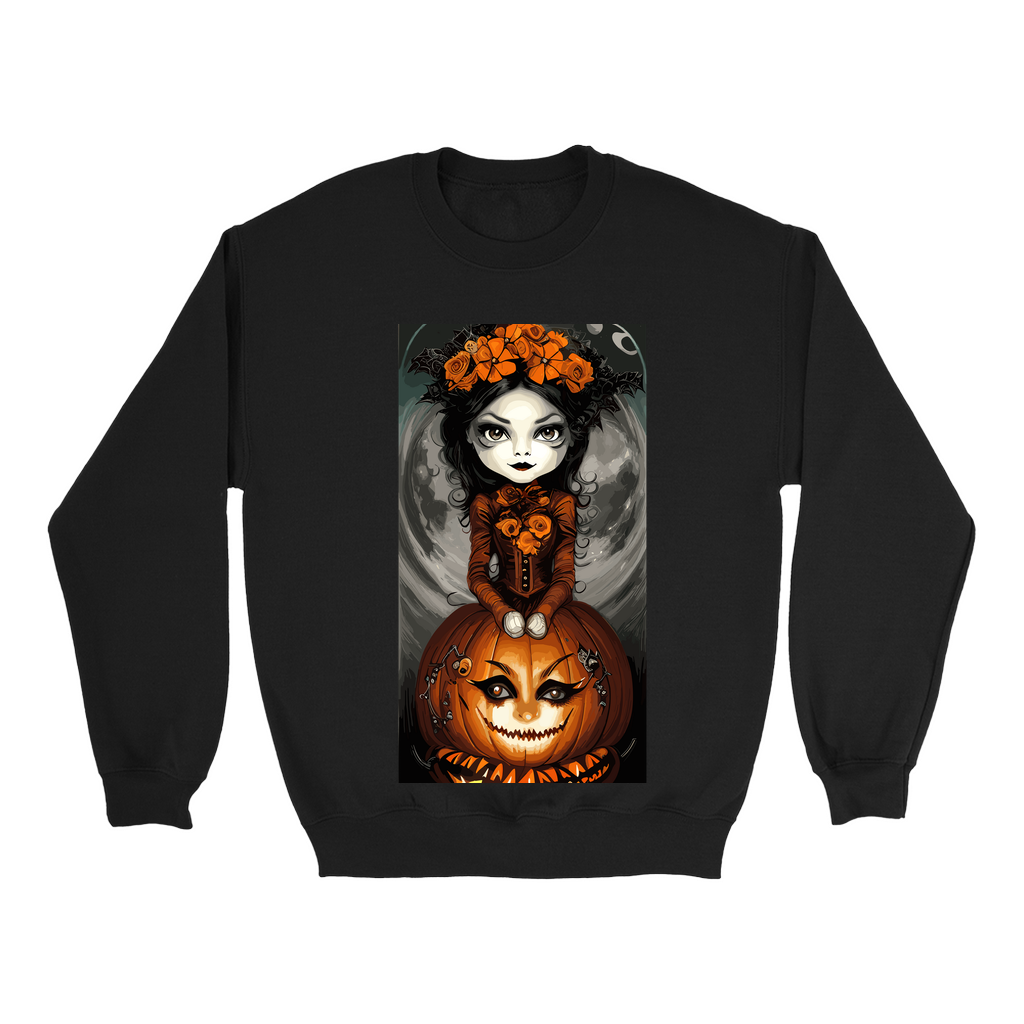 Explore our bewitching collection of Halloween sweatshirts, showcasing the mysterious allure of a Pretty Pumpkin Witch on the front.