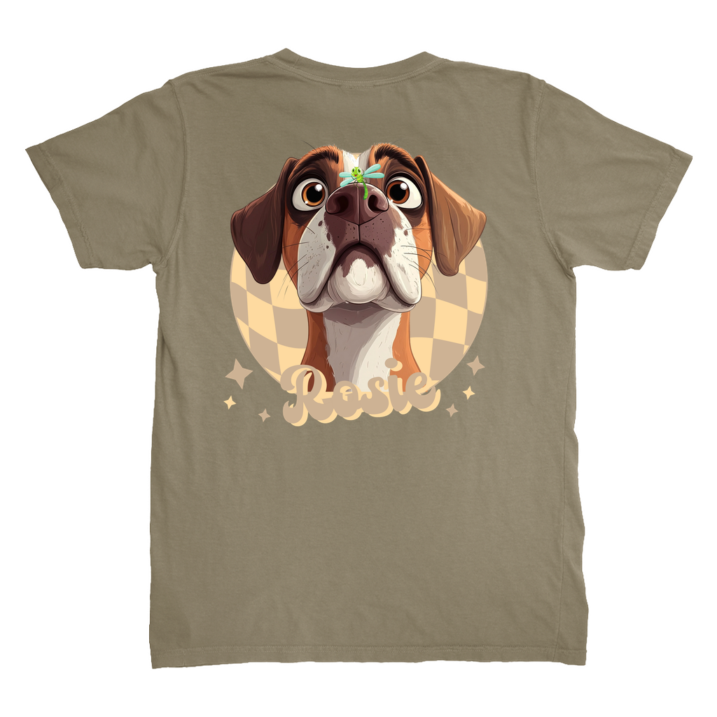 Comfort Colors 1717 Heavyweight Unisex T-Shirt - Whimsical Animal & Insect Portrait With BACK IMAGE PLACEMENT On T-shirt, Dog Tee, Cat T-shirt.