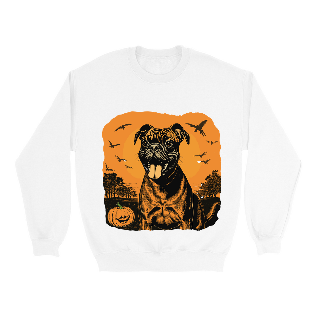 Explore our bewitching collection of Halloween sweatshirts, showcasing the mysterious allure of a boxer dog on the front.