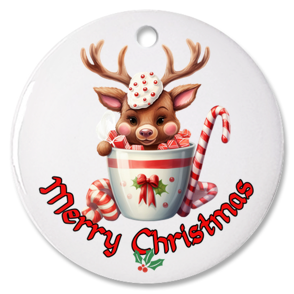 Radiant 3D Porcelain Christmas Reindeer Ornament:  Elegance in Every Detail for Your Holiday Joy!