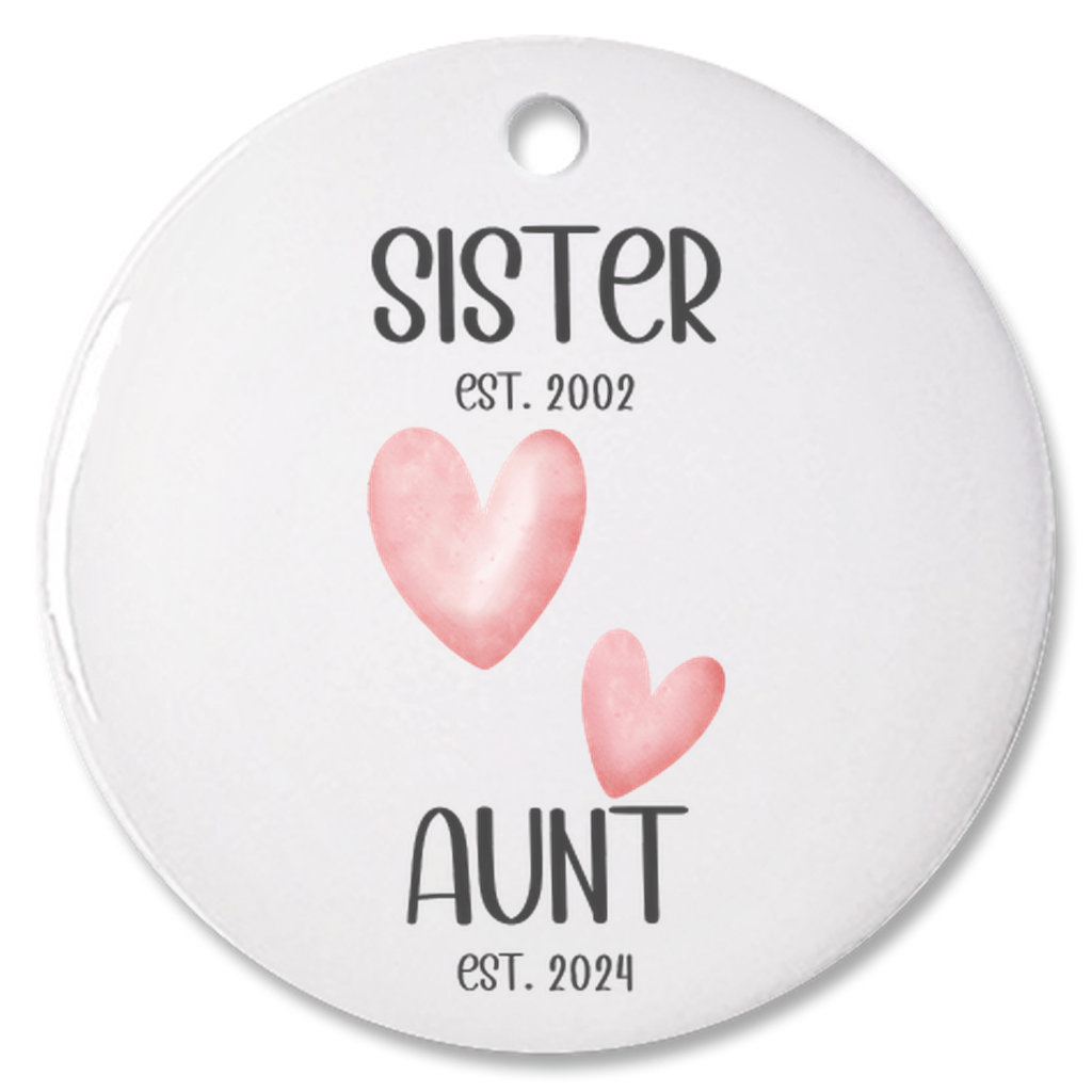 Personalized New Aunt Christmas Porcelain Ornament, Pregnancy Reveal to Sister, First Time Aunt Christmas Ornament Gift