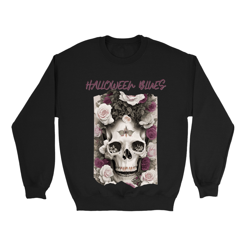 Explore our bewitching collection of Halloween sweatshirts, showcasing the mysterious allure of a skull and roses on the front.