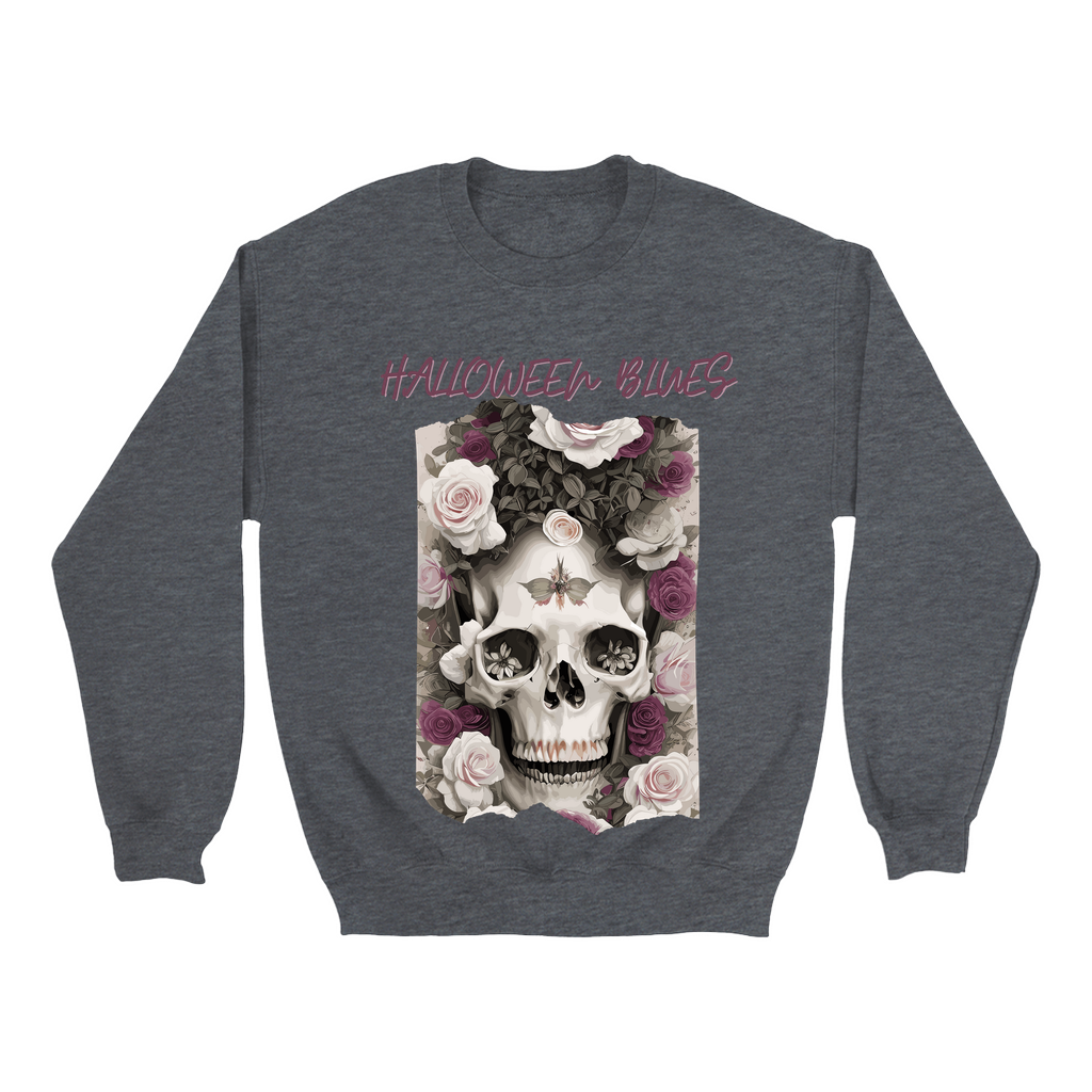 Explore our bewitching collection of Halloween sweatshirts, showcasing the mysterious allure of a skull and roses on the front.