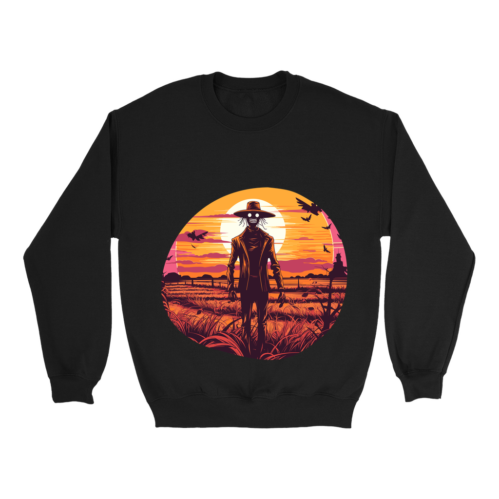 Explore our bewitching collection of Halloween sweatshirts, showcasing the mysterious allure of a scarecrow on the front.