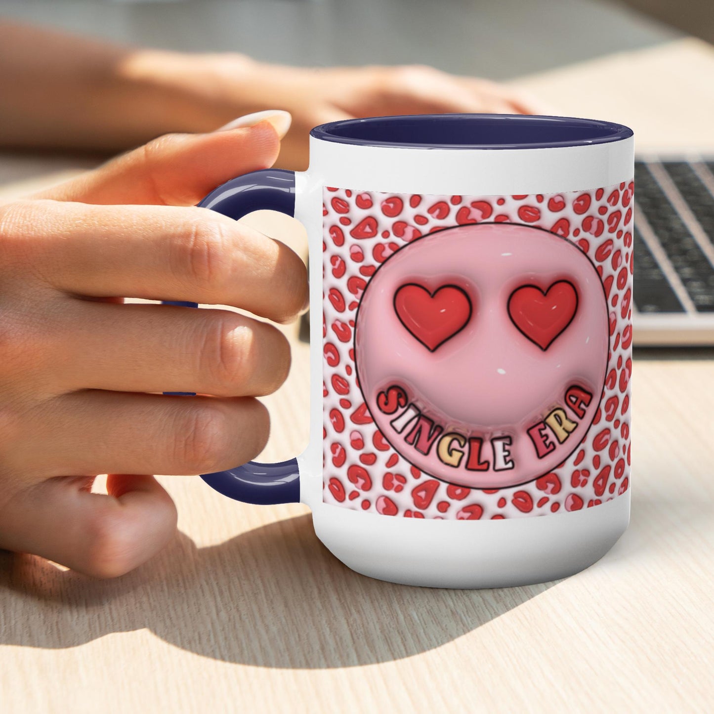 Love Unleashed:  Single Era, Valentine’s Two-Tone Mugs - A Symphony of Colors on Glossy White Canvas, Sip Romance Daily!