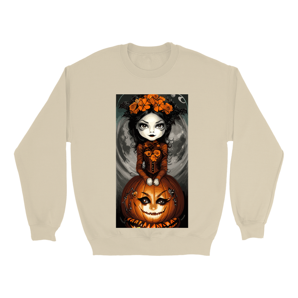 Explore our bewitching collection of Halloween sweatshirts, showcasing the mysterious allure of a Pretty Pumpkin Witch on the front.