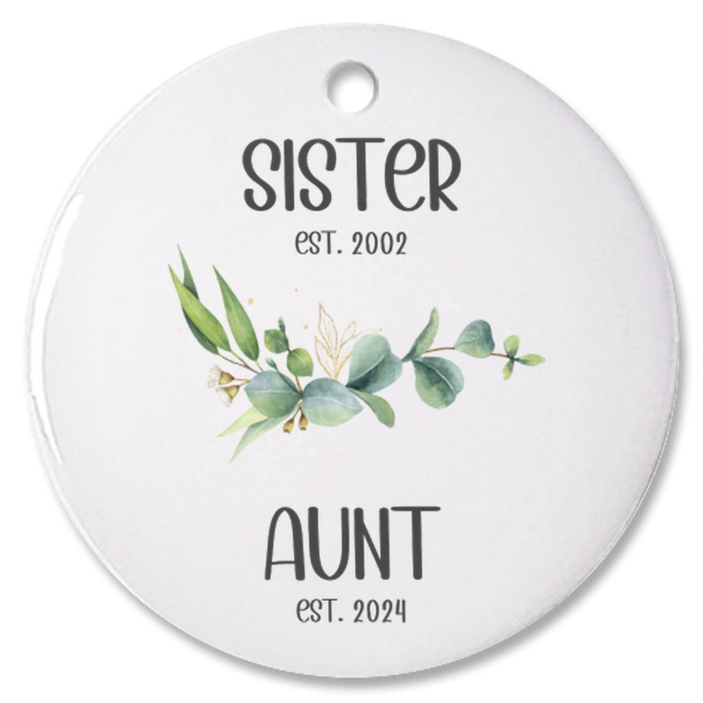 Personalized New Aunt Christmas Porcelain Ornament, Pregnancy Reveal to Sister, Aunt Pregnancy Announcement