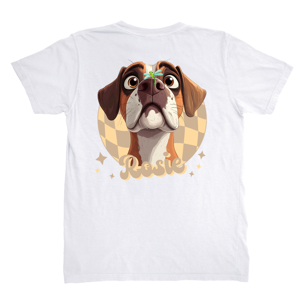 Comfort Colors 1717 Heavyweight Unisex T-Shirt - Whimsical Animal & Insect Portrait With BACK IMAGE PLACEMENT On T-shirt, Dog Tee, Cat T-shirt.