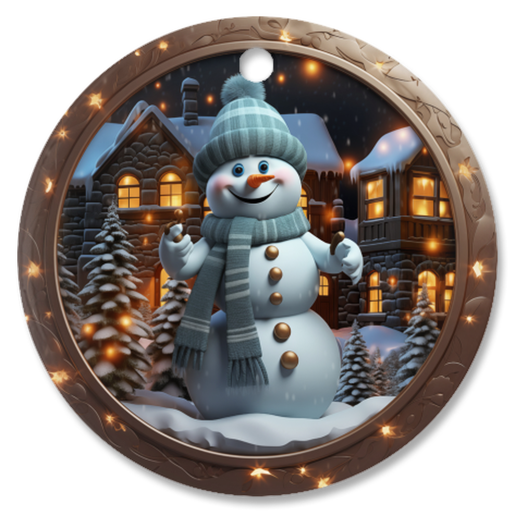 Radiant 3D Image Porcelain Christmas Snowman Ornament:  Elegance in Every Detail for Your Holiday Joy!