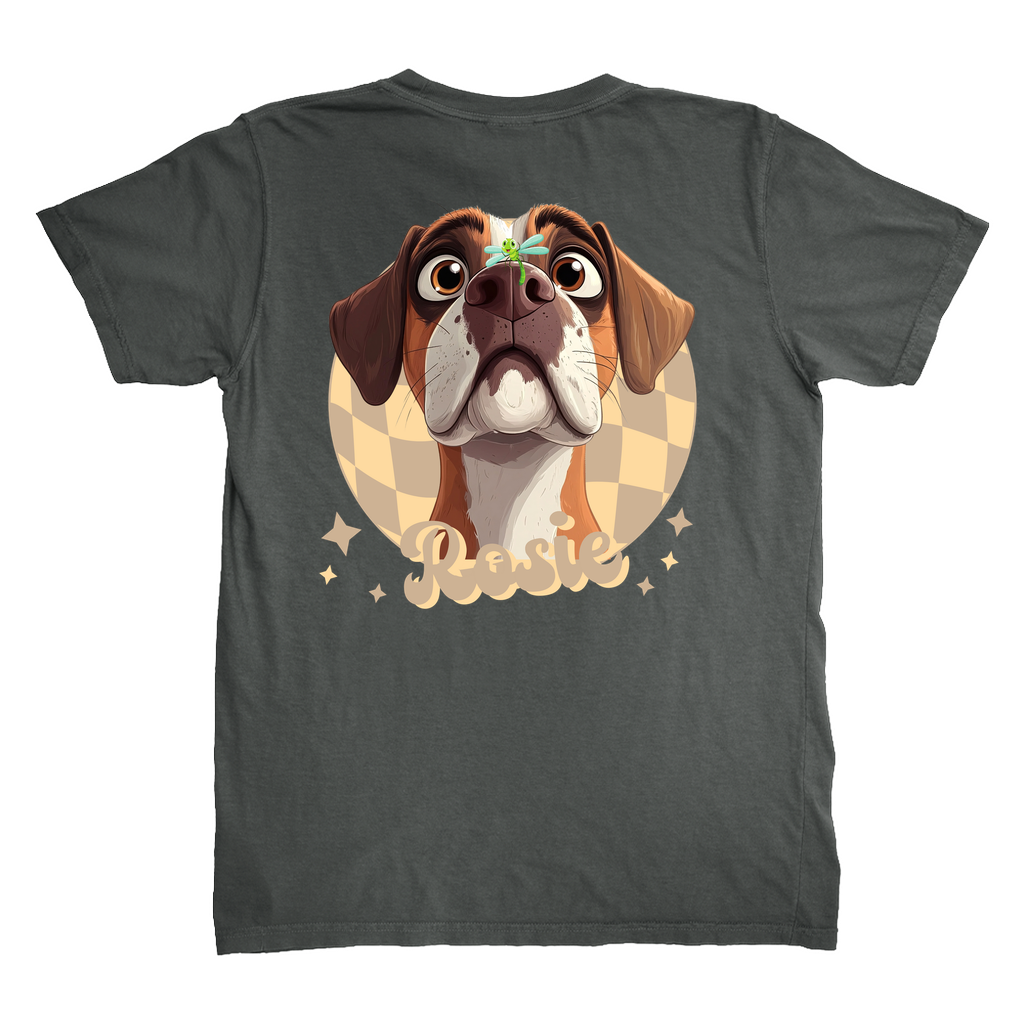 Comfort Colors 1717 Heavyweight Unisex T-Shirt - Whimsical Animal & Insect Portrait With BACK IMAGE PLACEMENT On T-shirt, Dog Tee, Cat T-shirt.