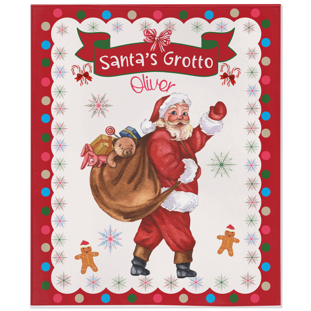 Personalized Children’s Christmas Santa's Grotto Plush Minky Blanket, Soft Minky Baby Blanket, 30x40”, 50x60”, 60x80” Kids Throw Blanket.