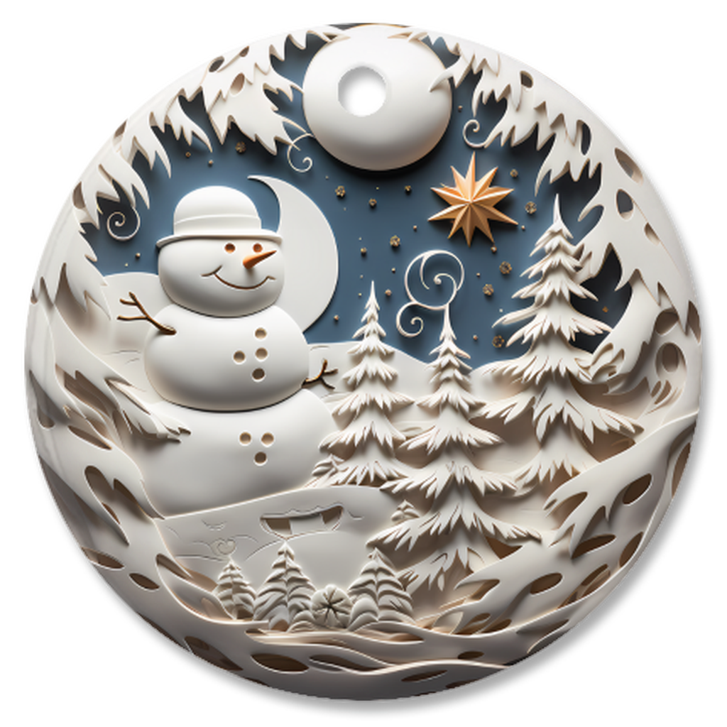 Radiant 3D Porcelain Christmas Ornament:  Elegance in Every Detail for Your Holiday Joy!