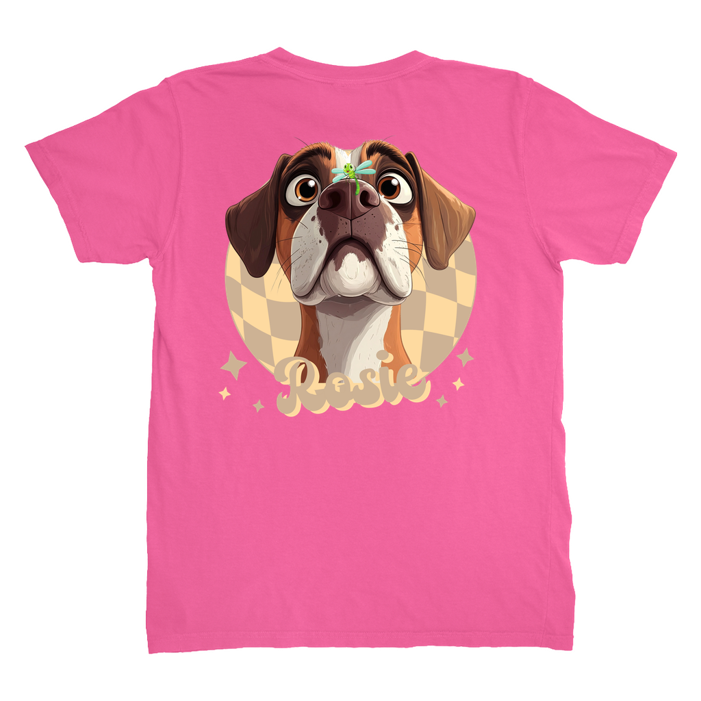 Comfort Colors 1717 Heavyweight Unisex T-Shirt - Whimsical Animal & Insect Portrait With BACK IMAGE PLACEMENT On T-shirt, Dog Tee, Cat T-shirt.