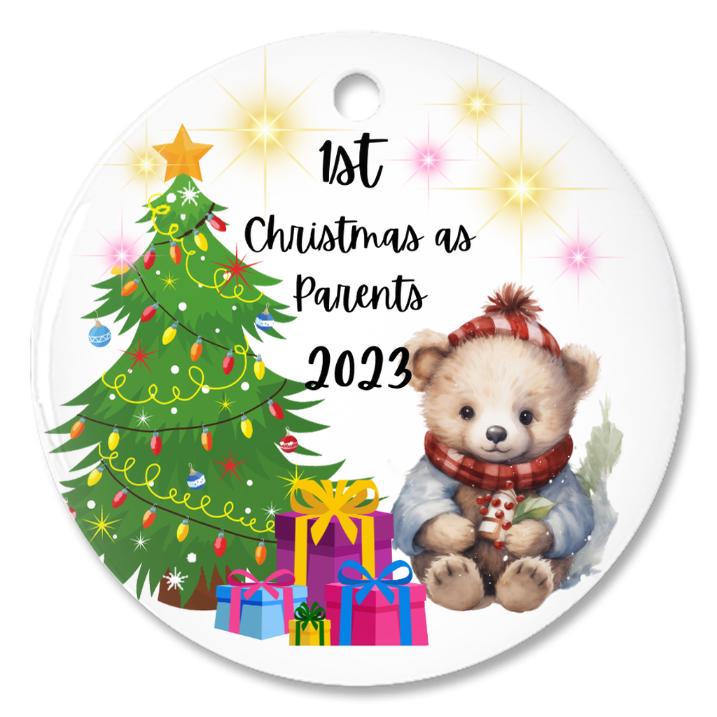 Cherished Beginnings:  Personalized Porcelain Ornament for Parents' First Christmas – Handmade Elegance, Lasting Memories.