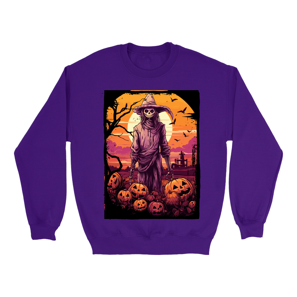 Explore our bewitching collection of Halloween sweatshirts, showcasing the mysterious allure of a Scarecrow on the front.